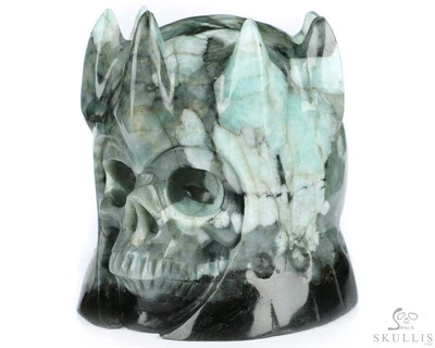 Escultura de calavera de cristal del rey tallada a mano esmeralda de 3,3", cristal curativo Foto 1 de 4