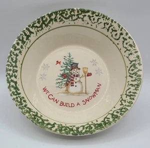VTG Christmas "We Can Build A Snowman" Serving Bowl 9” Sponge Ware Stoneware - Picture 1 of 6