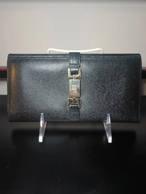 Auténtica cartera larga Gucci Jackie de cuero negro Foto 1 de 4
