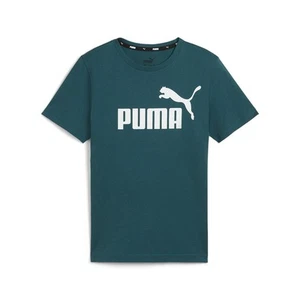 PUMA Essentials Logo Crew Neck Short Sleeve T-Shirt Boys Green Casual Tops 58696 - Picture 1 of 2