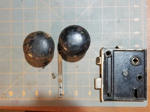 Vintage Door  Lock Latch with Black Knob Handle Set No Key Cover