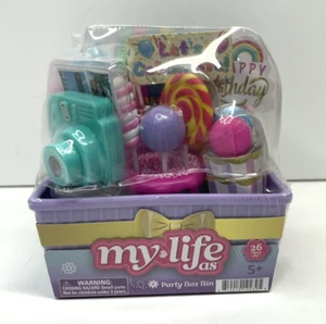 My Life As Party Box Bin 26 piezas suministros de fiesta de cumpleaños juego para muñecas de 18" - Imagen 1 de 6