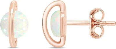 Серьги-гвоздики с круглым опалом и драгоценными камнями покрытие из розового золота 14 карат серебро 925 пробы - Изображение 1 из 4
