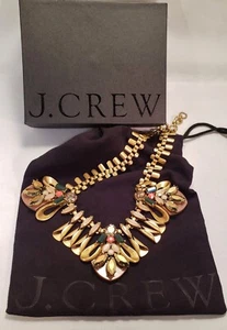 J CREW Necklace Geometric Antique Brass, Crystal Stones Bronze Taupe Peach - Picture 1 of 4
