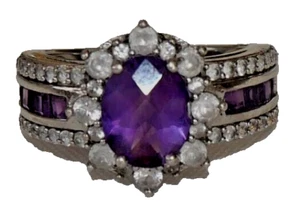 Designer Amethyst P STAR M / P*M 925 STERLING SILVER RING Size 8 - Picture 1 of 6