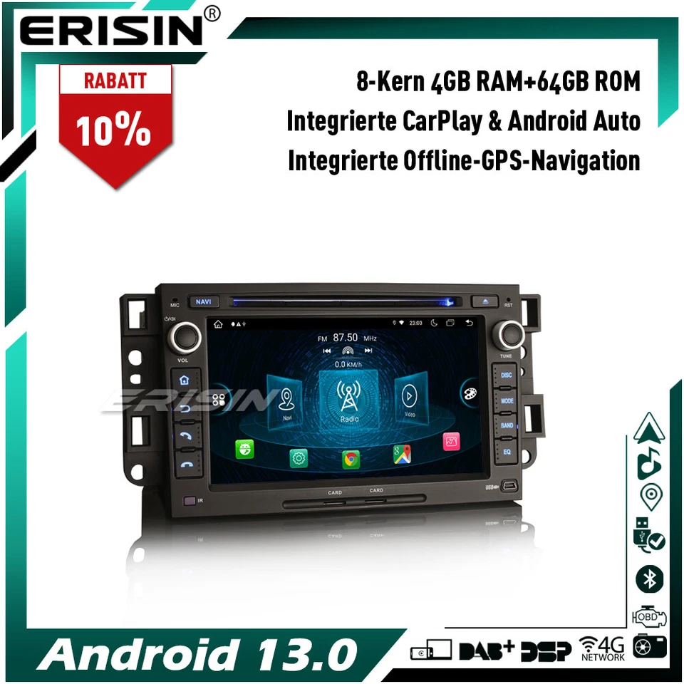 8 Kern Android 13 Autoradio GPS DAB+Navi DVD Chevrolet Buick Enclave GMC HUMMER - Bild 1 von 4