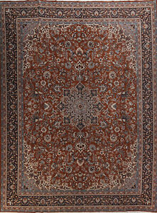 Rust Color Floral Turkish Area Rug 10x12 ft Luxury Living Room Carpet