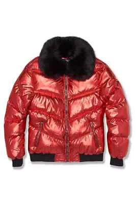 New Jordan Criag Oil Spill Puffer Jacket (Metallic Red) with Fur Size 2X-Large - Image 1 of 2
