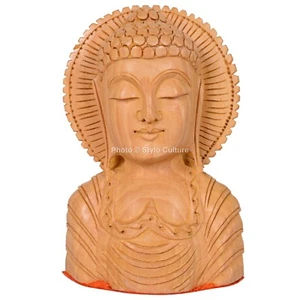 Indian Wooden Carved Buddha Face Statue Peaceful Warming Religious Sculpture 2.5 - Picture 1 of 3