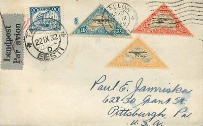 Estonia Eesti, 1932, 4 Stamps, Airmail, Foreign Letter from Tallin to Danmark - Изображение 1 из 2