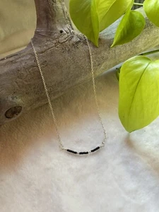 "Beads & Chaîn" Necklace in SHINY SILVER with BLACK/SILVER Glass Seed Beads - Picture 1 of 10