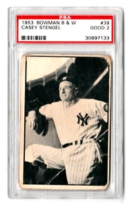 1953 BOWMAN B & W BASEBALL CARD #39 HOF CASEY STENGEL PSA 2 MLB NEW YORK YANKEES - Picture 1 of 5