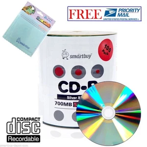 Paquete de 100 discos Smartbuy 52X CD-R 700 MB 80 min plateados brillantes + paño de microfibra GRATIS - Imagen 1 de 5
