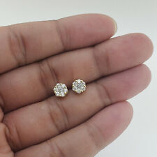 0.40Ct Round Real Moissanite Cluster Flower Stud Earrings 14K Yellow Gold Plated
