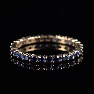 Banda glamorosa de piedras preciosas naturales de zafiro impecable para mujer oro amarillo sólido de 14 K Foto 1 de 4