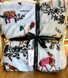 Vera Bradley DEER Cozy Life Throw Blanket MERRY MISCHIEF Cool BLUE New NWT RARE - Picture 1 of 5