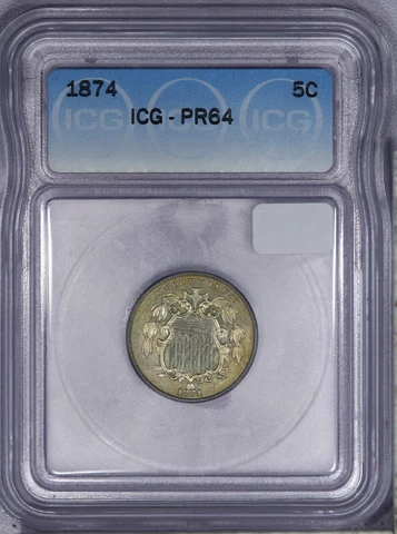 1874 Shield Nickel 5c ICG PR64 PF64 Cover