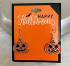 NWT Happy Halloween Silvertone Enamel  Pumpkin Charm Dangle Earrings