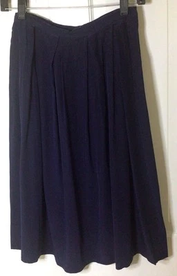 Soo Yung Lee плиссированные линия шелковая юбка размер 8 темно-синий винтажный - Изображение 1 из 4