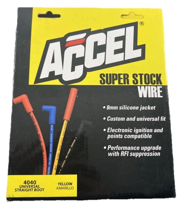 Juego de cables de bujía ACCEL 4040 SuperStock - 8 mm - amarillo con botas rectas naranjas Foto 1 de 3