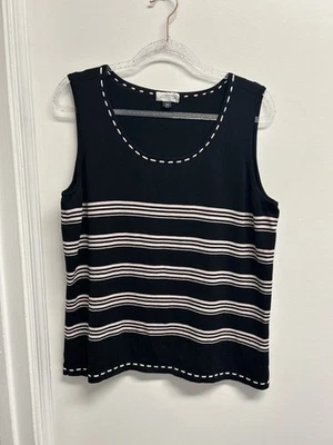 Camiseta sin mangas tejida Tahari Arthur S. Levine para mujer 14 W negra camel a rayas mezcla de seda Foto 1 de 4