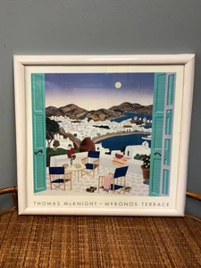 Mykonos Terrace Limited Edition Print by Thomas Mcknight - White Wood Frame - Picture 1 of 11