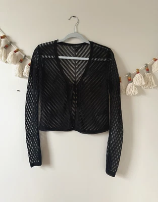 Rag & Bone Melissa Open Knit Sheer Front Tie Black Cardigan Whimsigoth Grunge XS - Image 1 of 4
