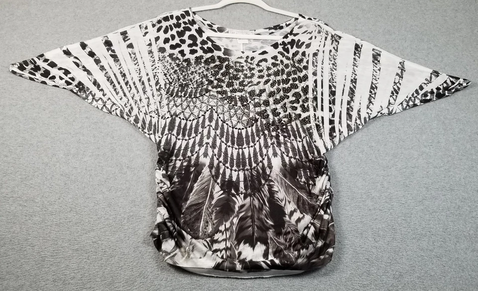 Top ajustado Panhandle para mujer mediano M negro blanco pluma de leopardo rockero occidental Foto 1 de 4
