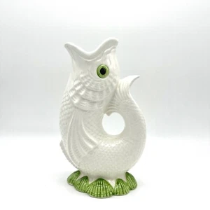 Vintage Fitz and Floyd Koi Fish Pitcher White Ceramic Green Eyes Vintage Decor - Picture 1 of 8
