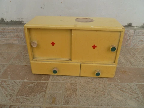 Vintage  Wooden Red Cross Small Size  Medicine Cabinet Apothecary  Wall Chest Cover