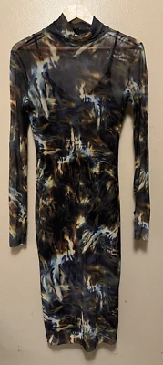 Vestido midi Steve Madden Vivienne cuello tortuga multi sueños psicodélicos para mujer M Foto 1 de 4