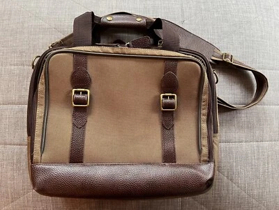 G. H. BASS Pasta de Lona Acabamento em Couro Laptop Bolsa de Computador Oliva - Imagem 1 de 4