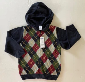 NWT Gymboree Football League Size 5 5T Navy Blue Argyle Hoodie Zip Sweater - Picture 1 of 2