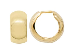 14K Gold Thick Huggie Hinged Hoop Earrings .60 Inch (15mm) (8mm Wide) - Picture 1 of 16