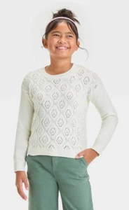 Cat & Jack Girl's Super Soft Pointelle Sparkle Knit Sweater Cream Medium (8) NWT - Picture 1 of 1