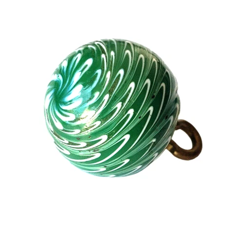 Rare GREEN NAILSEA BALL SWIRLBACK Antique Charmstring Glass Button Fab Color Cover