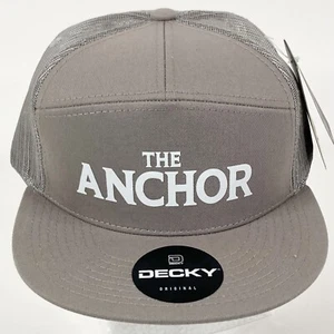 DECKY HAT 7 Panel High Profile Flat Bill Snapback Mesh Trucker Hat THE ANCHOR - Picture 1 of 8