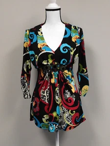 Bisou Bisou Michelle Bohbot Women Dress Black Paisley Size Small - Picture 1 of 5