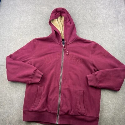 Tommy Hilfiger Hoodie Mens XL Maroon Full Zip Fleece Embroidered Spell Out Y2K* - Image 1 of 4