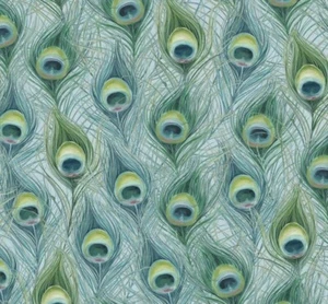 Animal Fabric - Packed Peacock Feathers Green Blue - David Textiles YARD - Picture 1 of 1