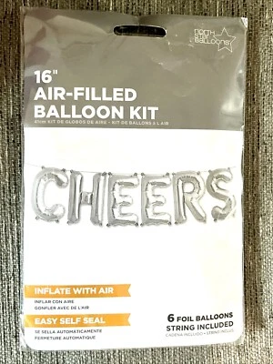 Cheers Foil Balloon 16" Silver Letters New Years Eve Party Balloon Kit - NEW - Image 1 of 2