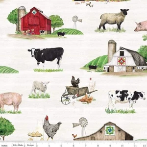 Farmyard Animals ~ Spring Barn By Riley Blake $3.99 Ships ANY Amount Of Fabric - Picture 1 of 2