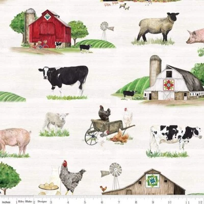 Farmyard Animals ~ Spring Barn By Riley Blake $3.99 Ships ANY Amount Of Fabric - Image 1 of 2