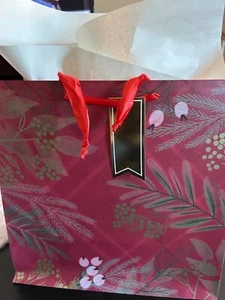 American Greetings Large Gift Bag Red Ribbon Gold Tag 15x8X15 Red White Tissue - Picture 1 of 7