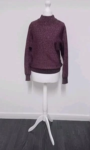 Topshop Womens Lurex Jumper High Neck Sparkly Purple Size 6 Excellent Condition - Picture 1 of 8