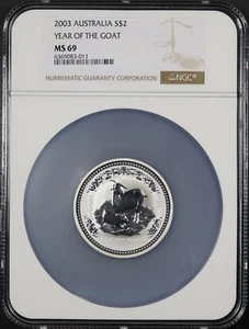 2003 Australia $2 Silver Lunar Series Year Of The Goat 2 oz NGC MS-69 - Picture 1 of 2