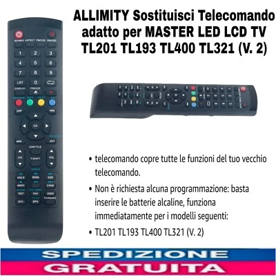 Sostituisci Telecomando adatto per MASTER LED LCD TV TL201 TL193 TL400 TL321  - Immagine 1 di 4