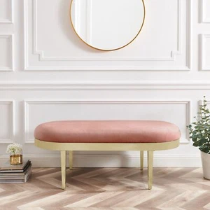 Velvet PU Leather Upholstered Bench Chrome Gold Legs Fabric Wood Iron - Picture 1 of 17