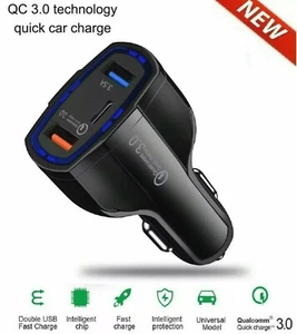 3-Port USB Fast Rapid Car Charger Adapter Type C Port for iPhone Android Samsung - Picture 1 of 12