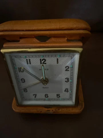 Vintage Artco Travel Alarm Clock Made In West Germany Radium Folding Brown Case Cover